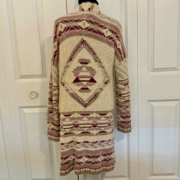 Shrinking Violet Cream Purple Aztec Print Eyelash Knit Long Cardigan Medium - Picture 5 of 10